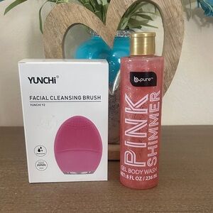 Yunchi Facial Cleansing Brush and b-pure Shimmer Body Wash Set